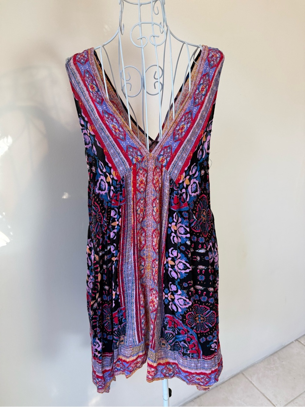 Free People Gypsy Trapeze Slip Dress Size S Boho Floral Paisley Mini Dress - Picture 4 of 9